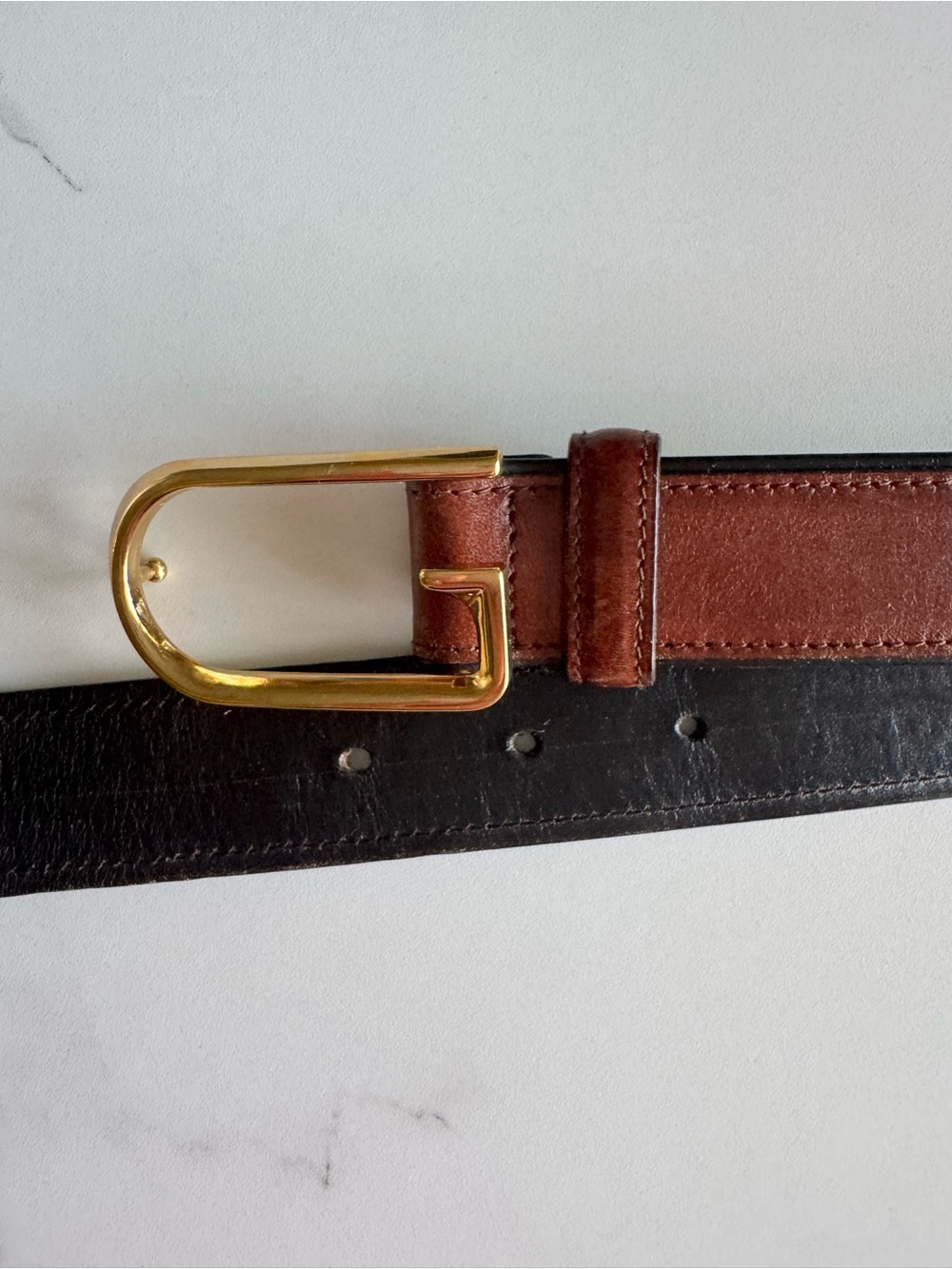 Vintage Gucci Brown Leather Belt Gold Tone Buckle Made in Italy Size 32